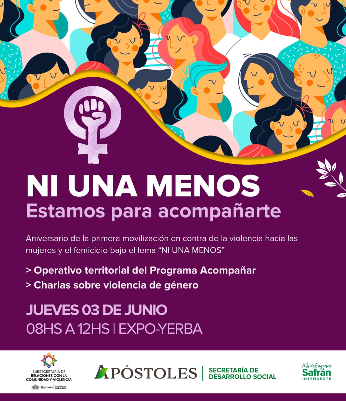 Desde la Secretaría de Desarrollo Social ofrecen actividades por el aniversario de la primera movilización bajo el lema “NI UNA MENOS”