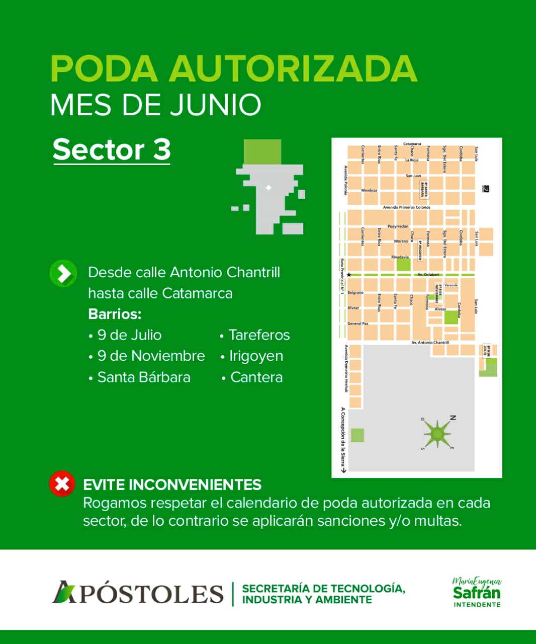 En el mes de junio las podas sectorizadas serán para el sector tres