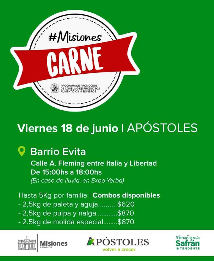 Este viernes vuelve el operativo #MisionesCarne en Apóstoles
