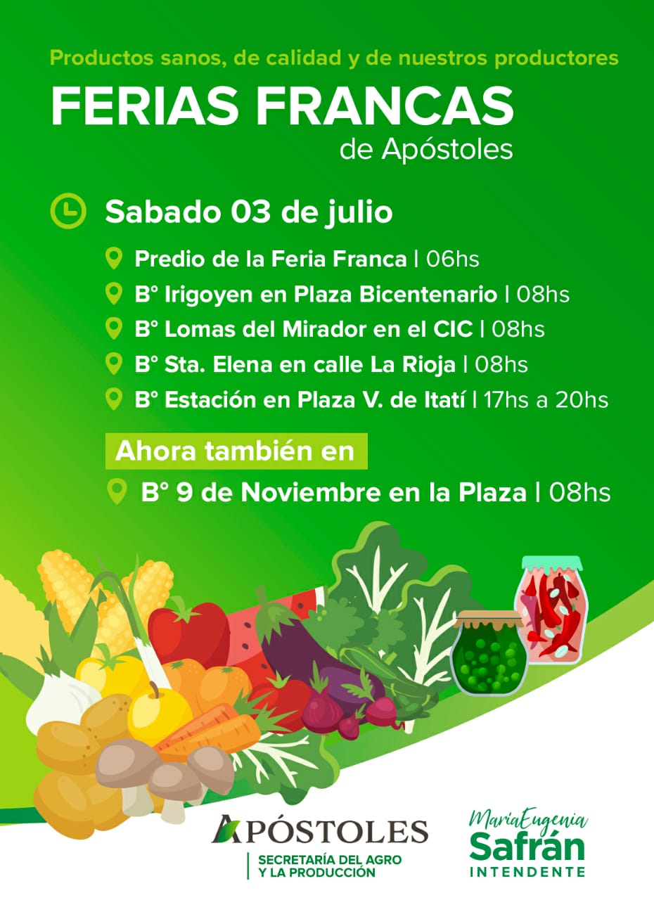 Sábado de ferias francas en la ciudad