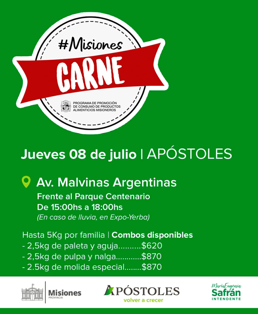 Este jueves vuelve el operativo #MisionesCarne en Apóstoles