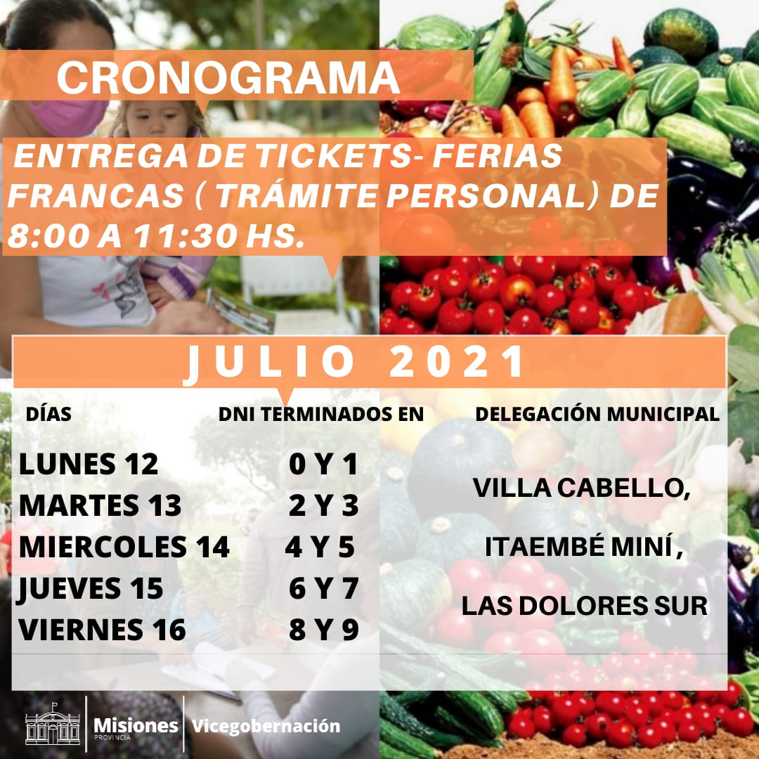 ENTREGA DE TICKETS PARA FERIAS FRANCAS MES DE JULIO