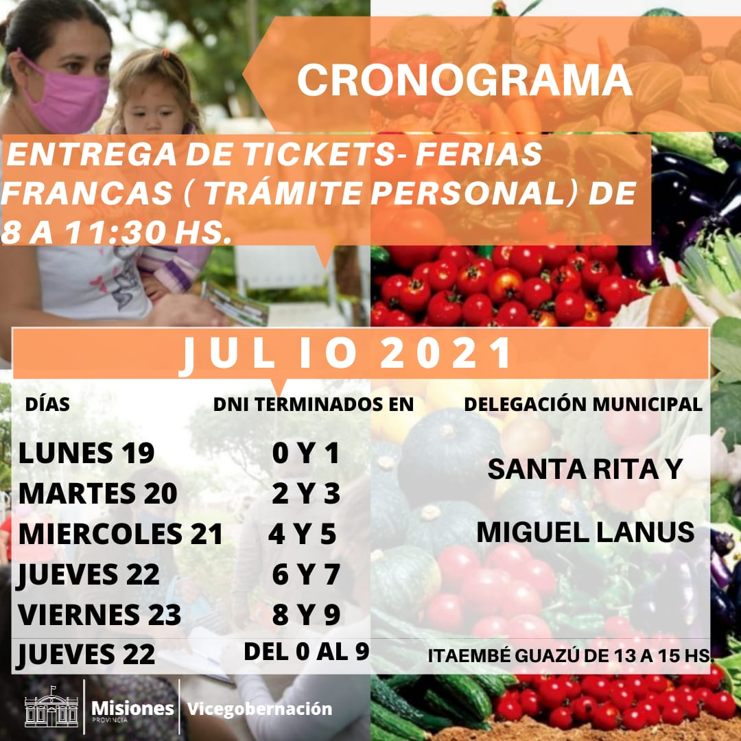 Entrega de tickets mes de julio: semana del 19 al 23 de Julio