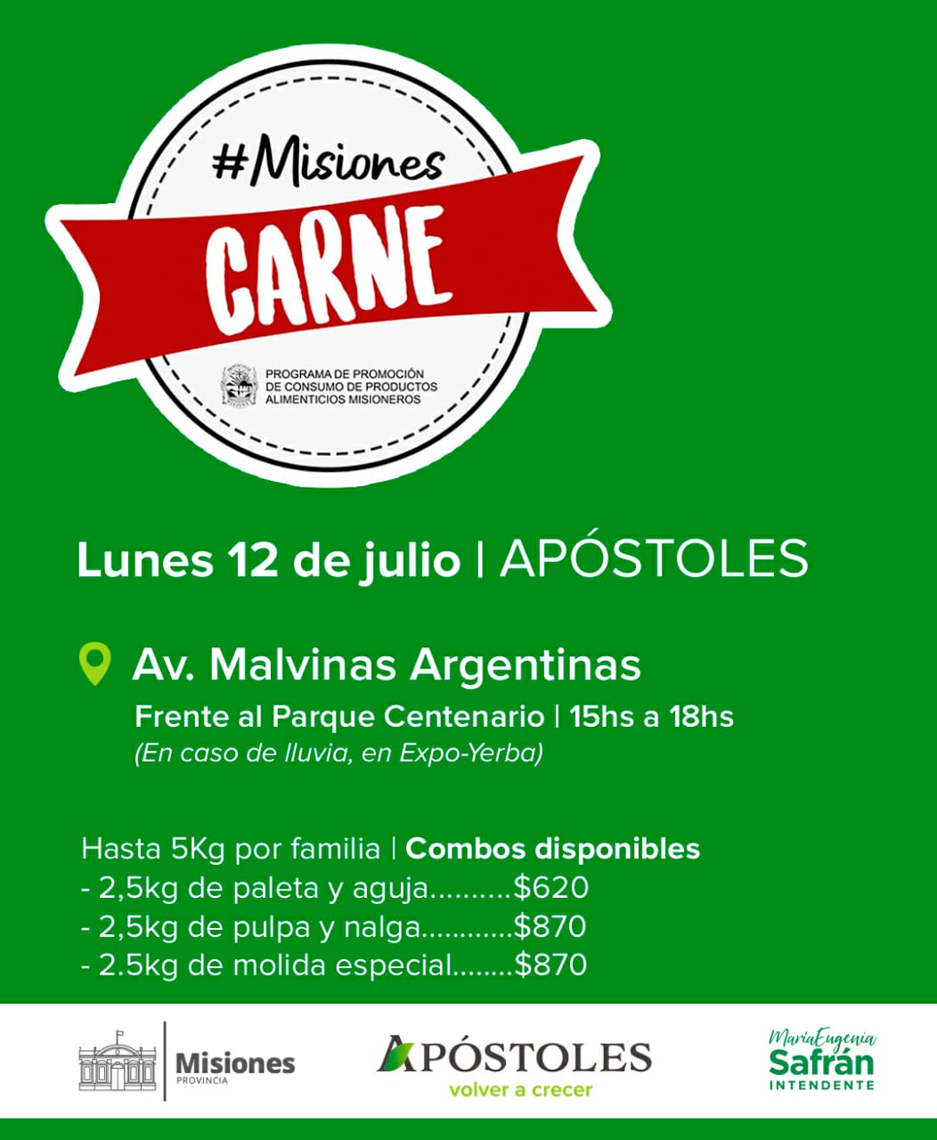 El operativo #MisionesCarne se realizará esta tarde en Apóstoles