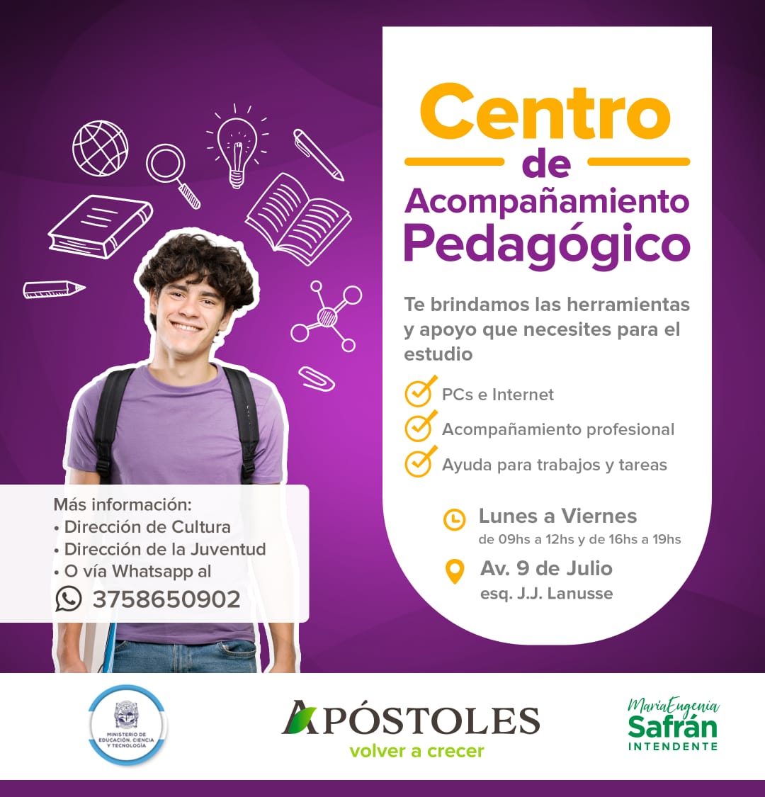 La Dirección de la Juventud recuerda que se encuentra funcionando el Centro de Acompañamiento Pedagógico y Tecnológico
