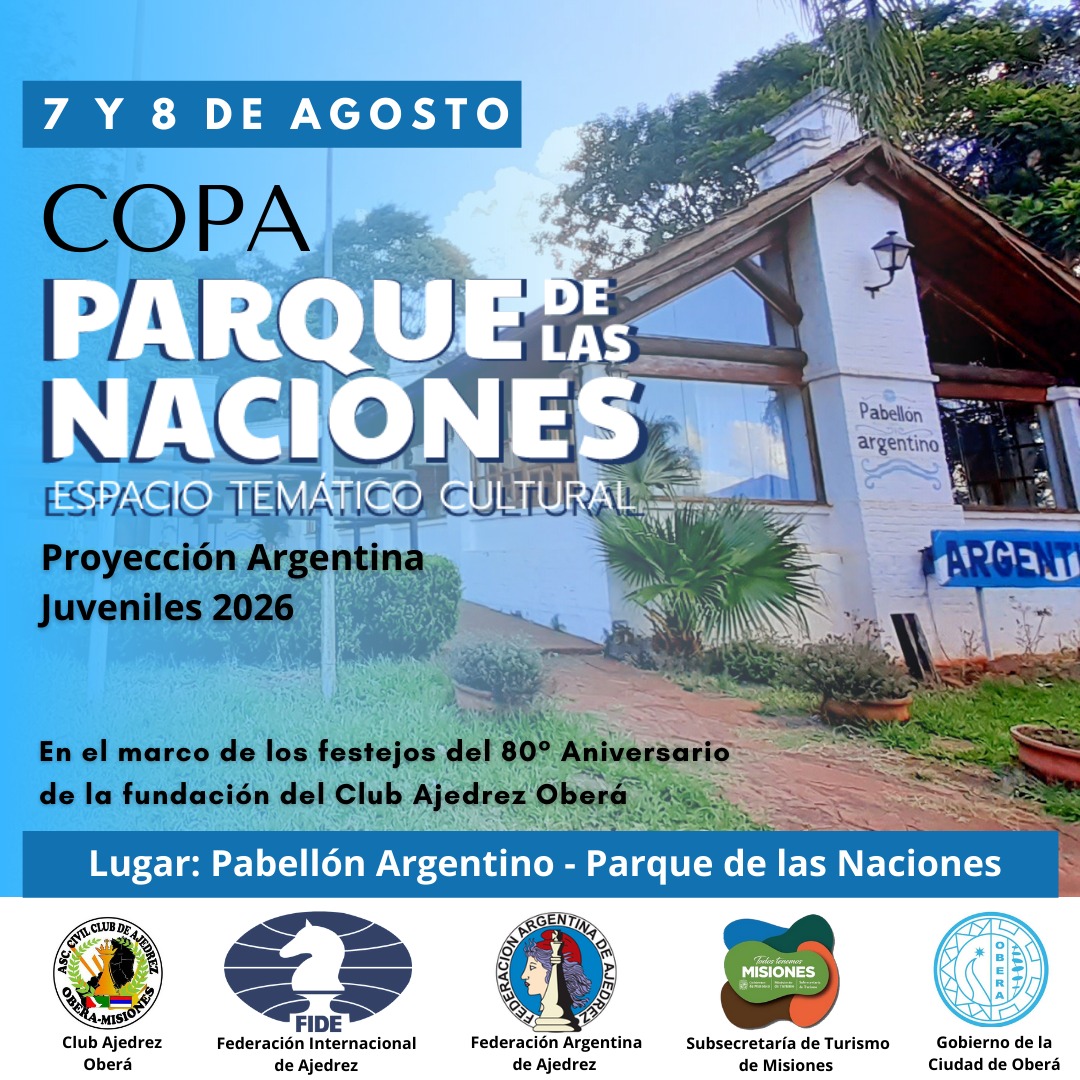 El próximo 7 y 8 de agosto se realiza encuentro de Ajedrez en el Parque de las Naciones