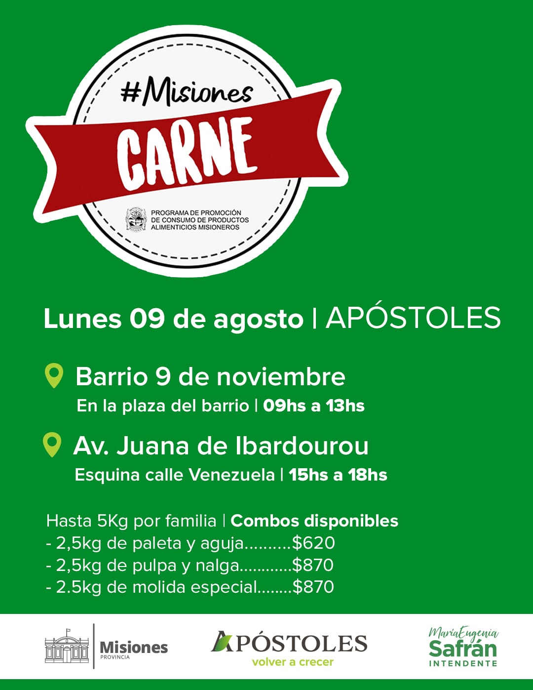 El lunes 9 de agosto llega el #MisionesCarne a Apóstoles.