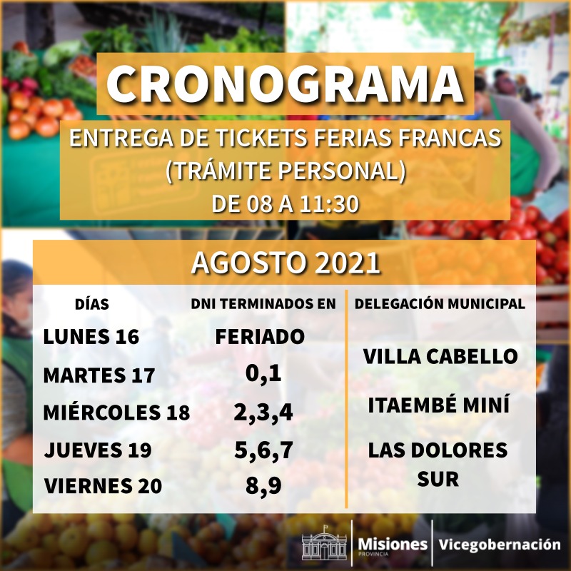 ENTREGA DE TICKETS PARA FERIAS FRANCAS MES DE AGOSTO