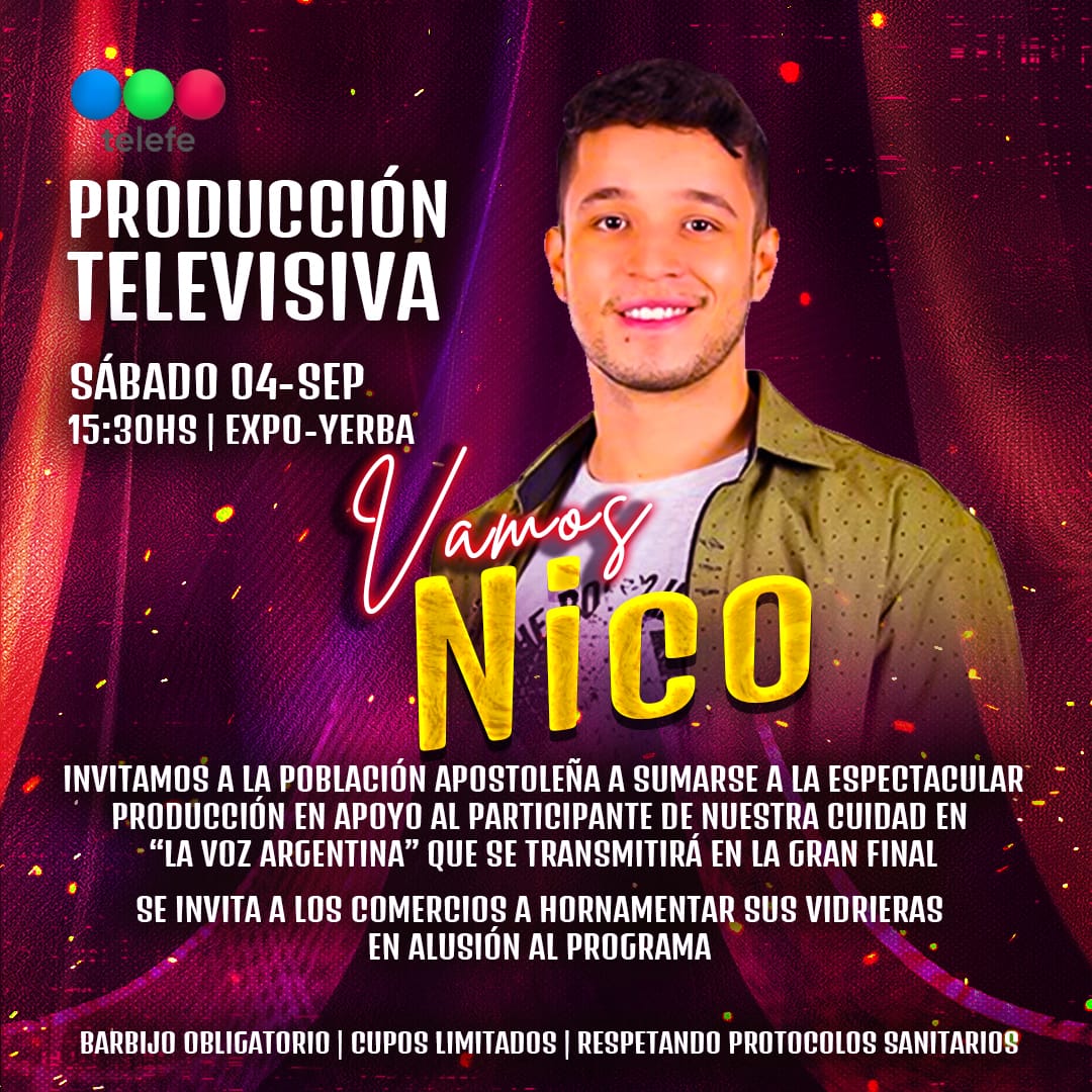 TELEFE realizará producción televisiva en Apóstoles para mostrar el apoyo y acompañamiento de la ciudad a Nicolás Olmedo