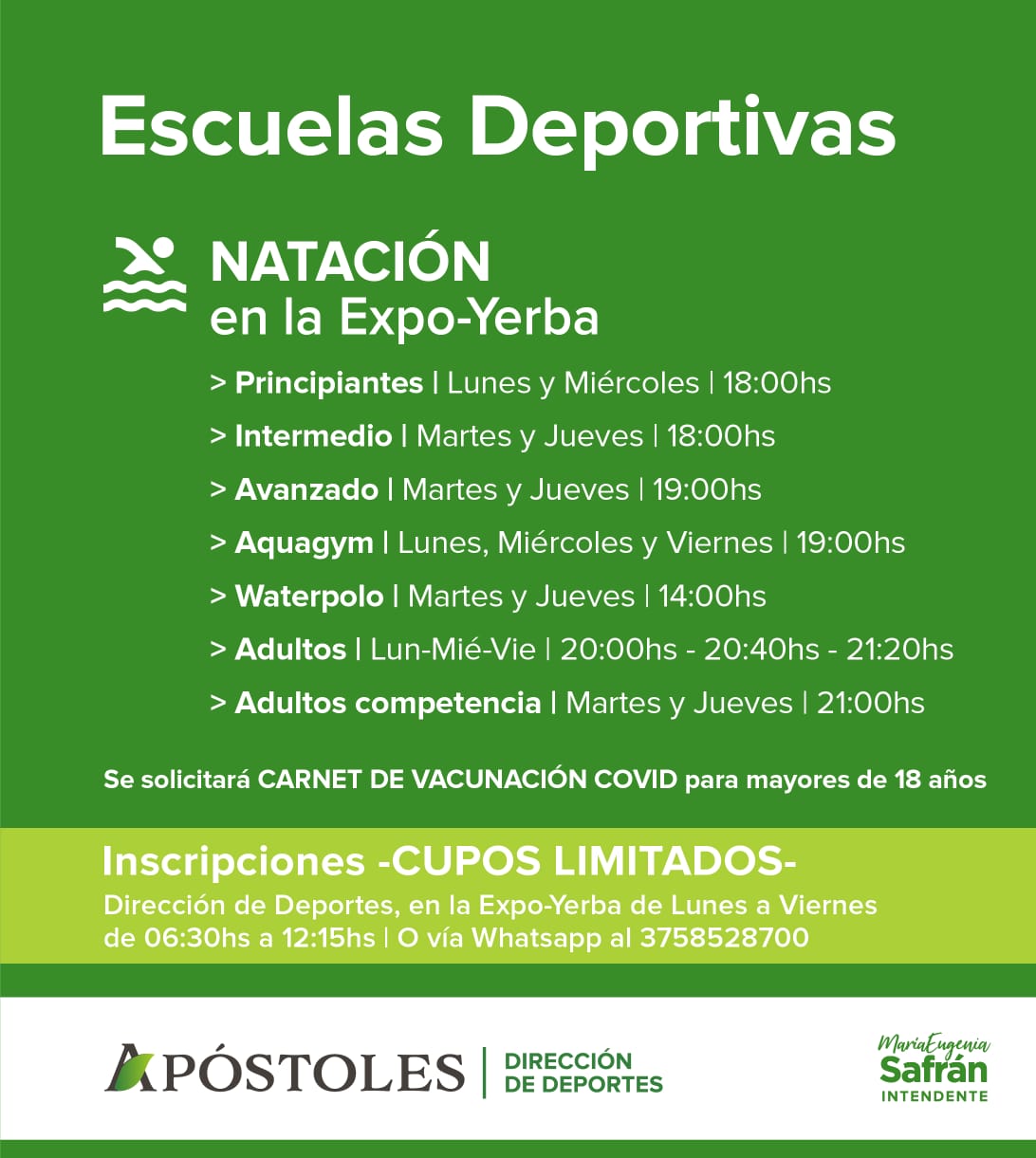 Inscripciones abiertas para participar de las clases de natación brindadas por la Dirección de Deportes