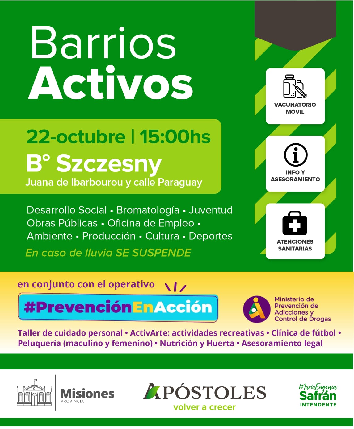 “Barrios Activos”: hoy se realizará el operativo en el Barrio Szczensny