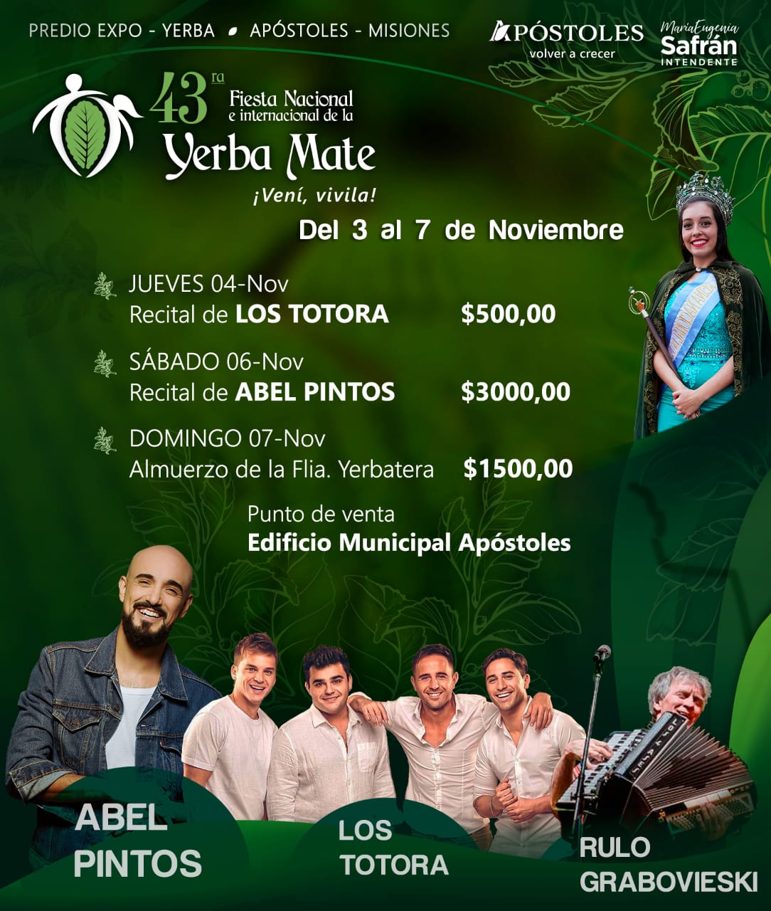 Comienza la venta de entradas para eventos de la “43 Fiesta Nac. E Internac. De la Yerba Mate”
