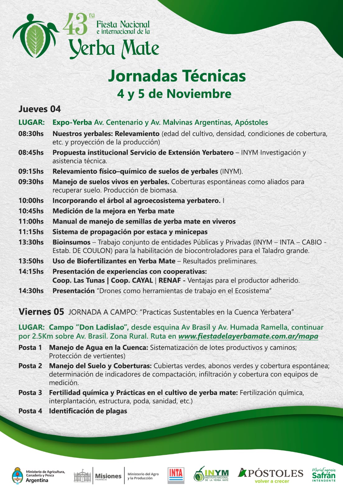 Los días 4 y 5 de noviembre se realizará la jornada tecnológica de la Fiesta de la Yerba Mate