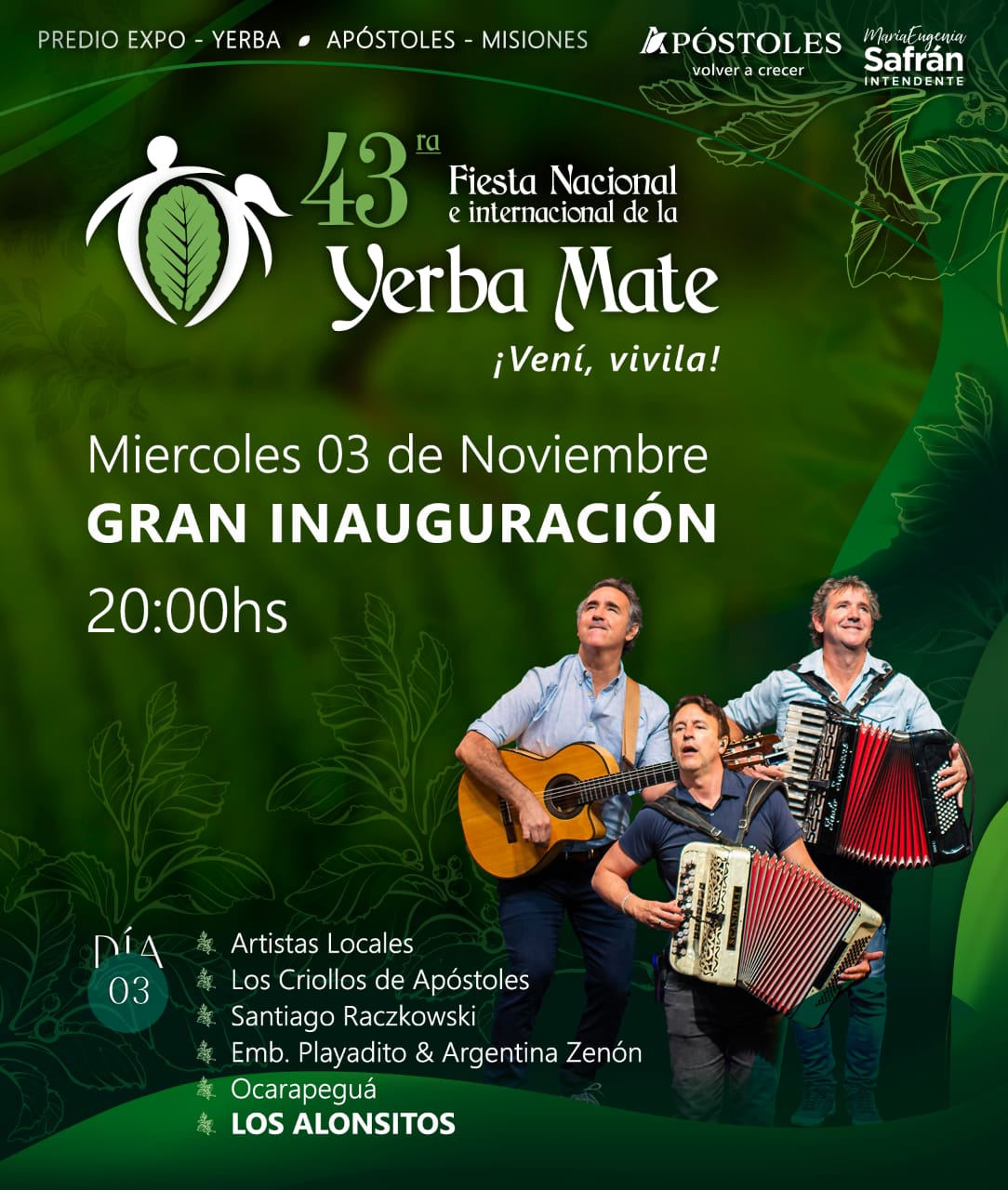 El acto inaugural de la Fiesta de la Yerba Mate se realizará a las 20:00 hs.