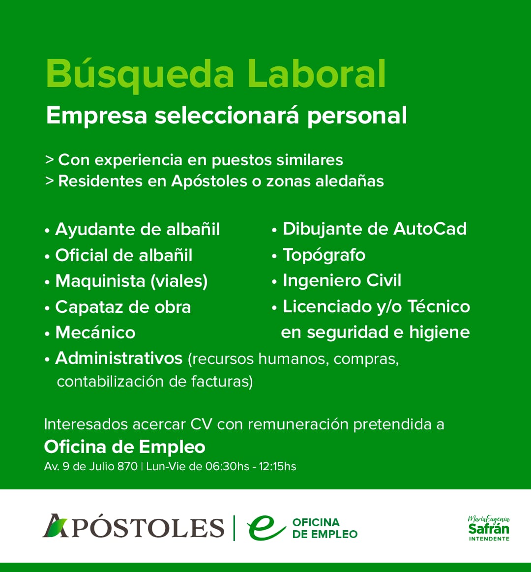 La oficina de Empleo difunde oferta laboral para vecinos de la ciudad