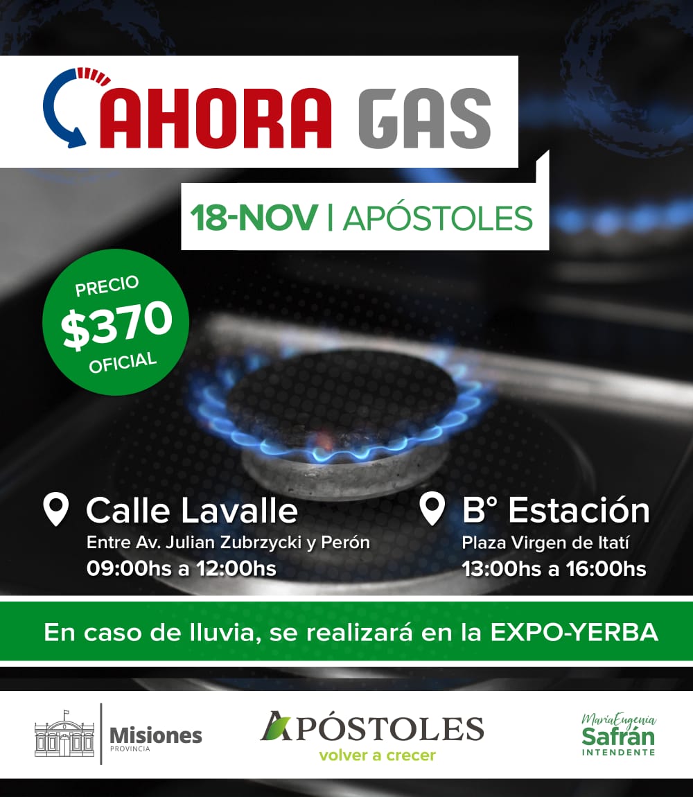 Hoy llega el programa Ahora Gas a la ciudad de Apóstoles