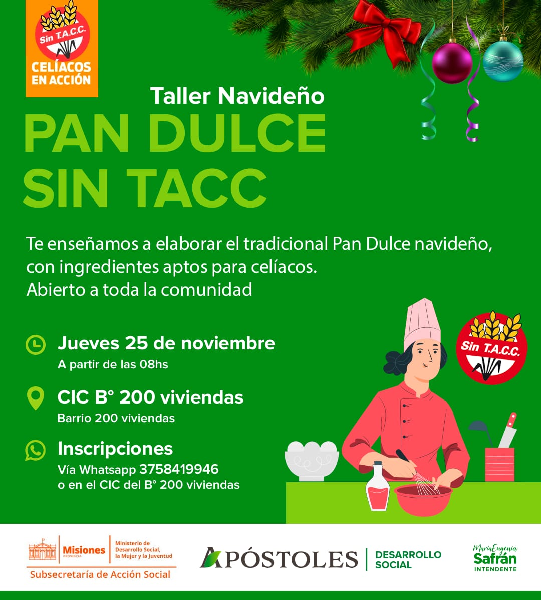 Últimos días de inscripciones para taller de Elaboración de Pan Dulce sin T.A.C.C.