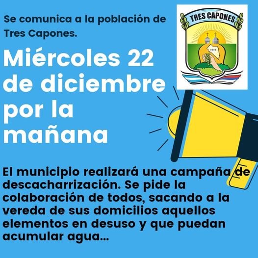Miércoles 22 Nueva Campaña de Descacharrizacion en Tres Capones