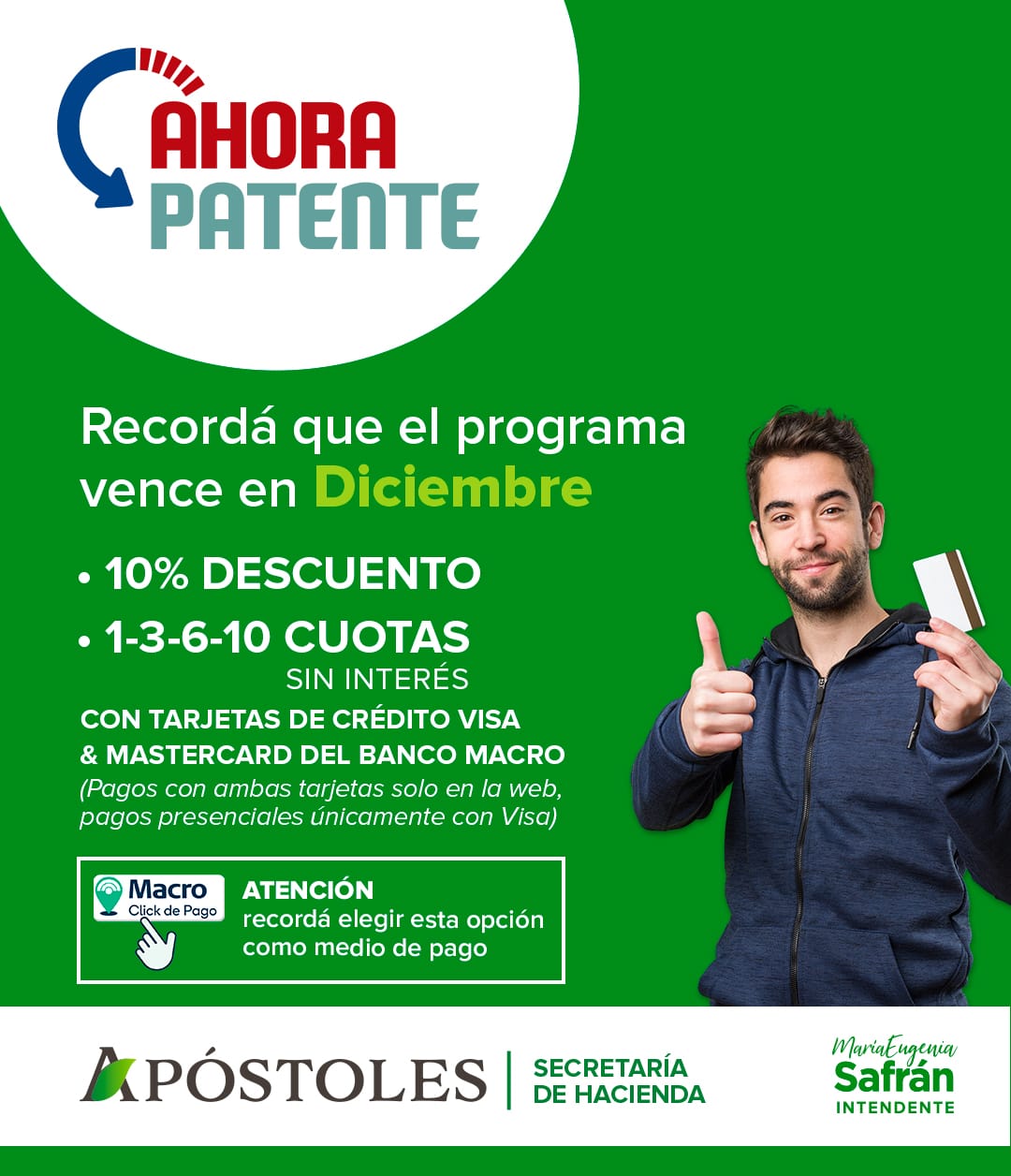 Ahora Patente en Apóstoles: Informan a la comunidad vigencia de pagos