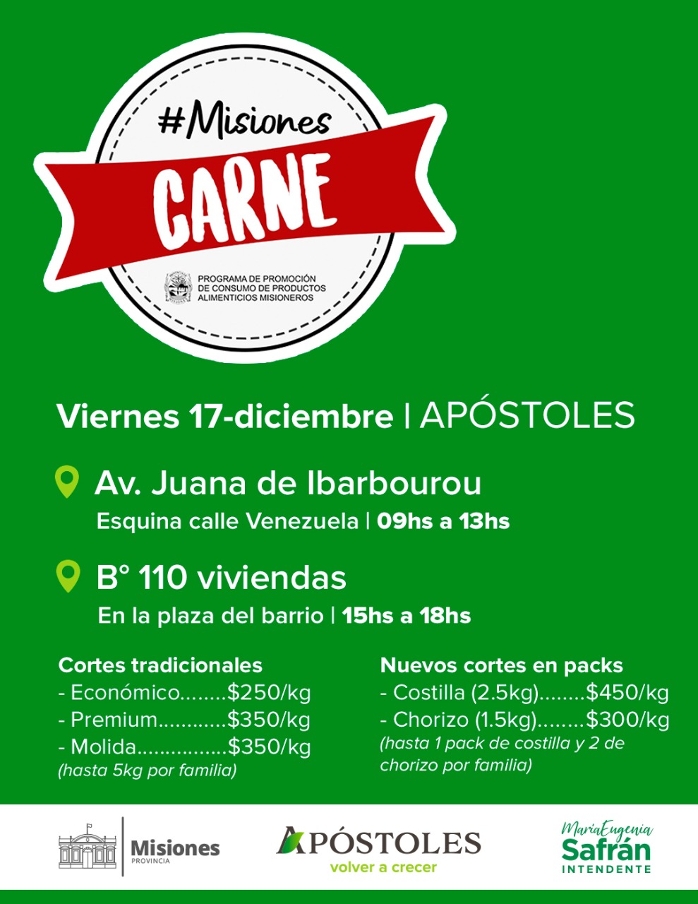 El próximo 17 de diciembre vuelve el #MisionesCarne a Apóstoles.