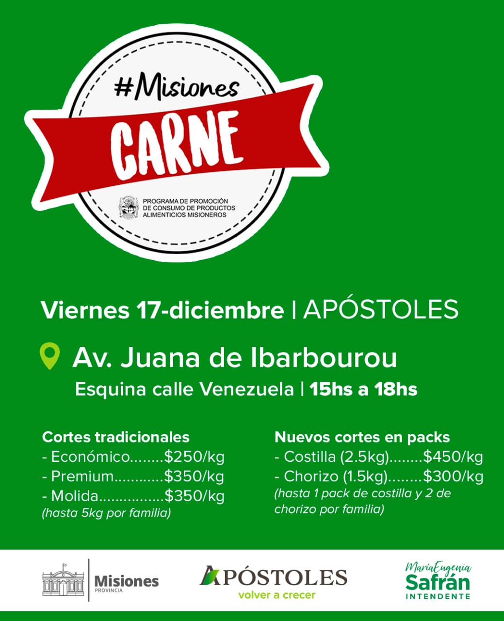 Hoy estará el operativo #MisionesCarne en Apóstoles