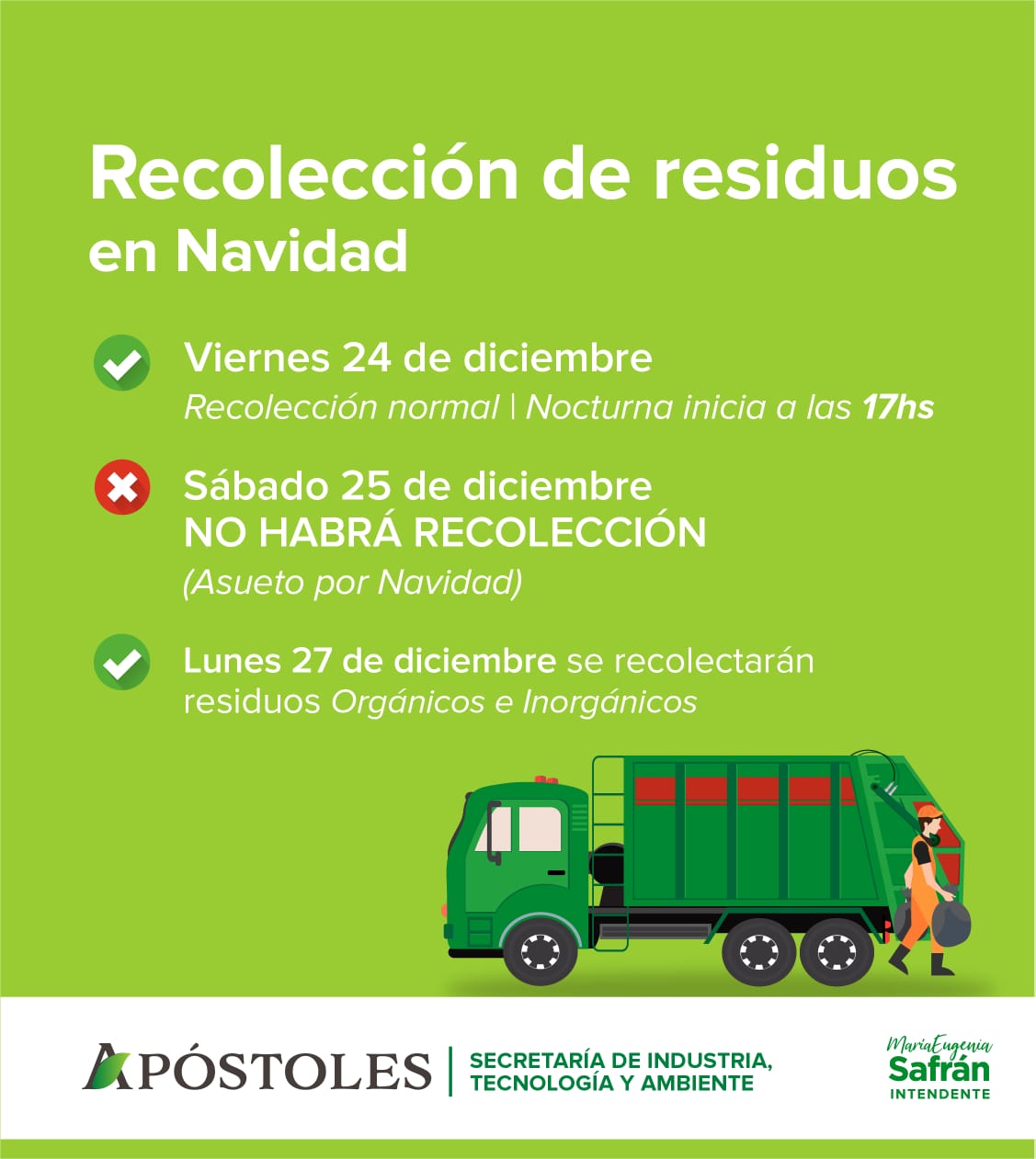 Recolección de Residuos: Asueto por Navidad