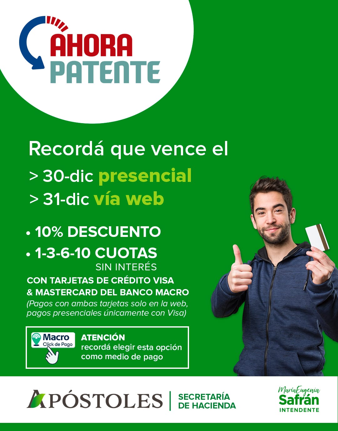 Ahora Patente en Apóstoles vence el 31 de diciembre