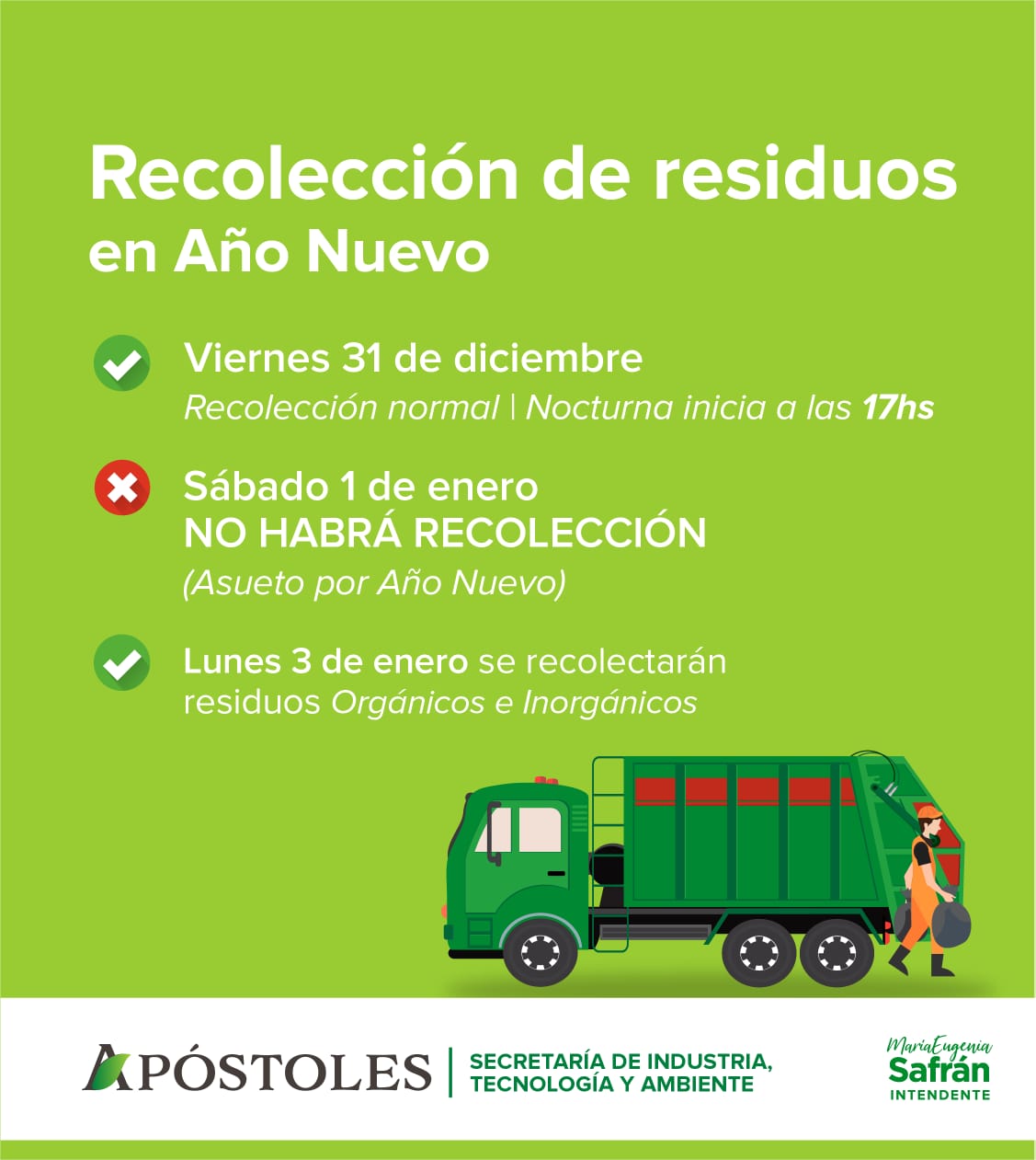 Recolección de Residuos: Asueto por Año Nuevo