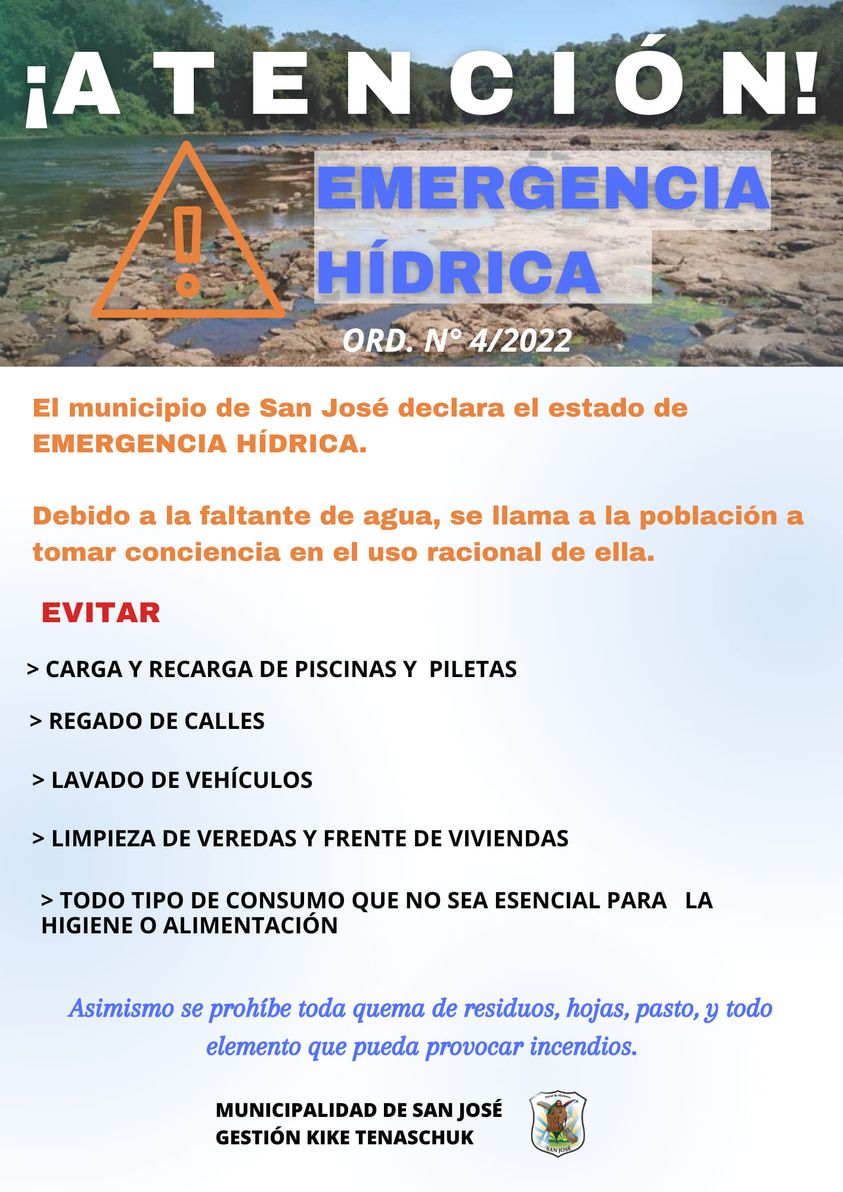 San José se declaro en Emergencia Hídrica