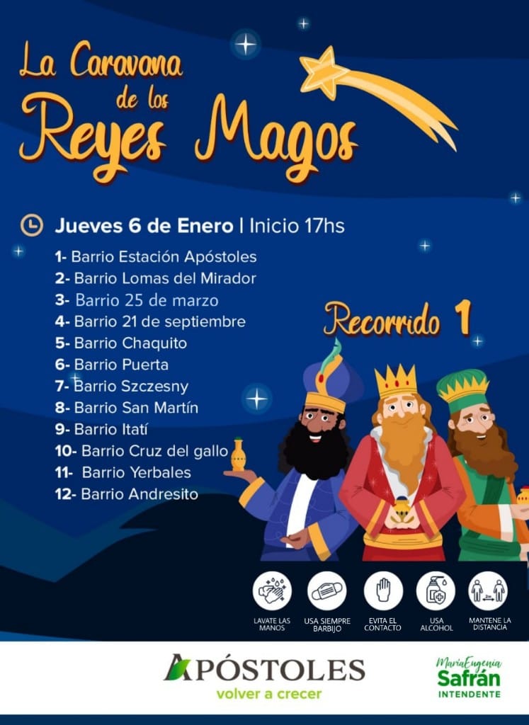 El día jueves 6 de enero se realizará la caravana de los Reyes Magos en Apóstoles