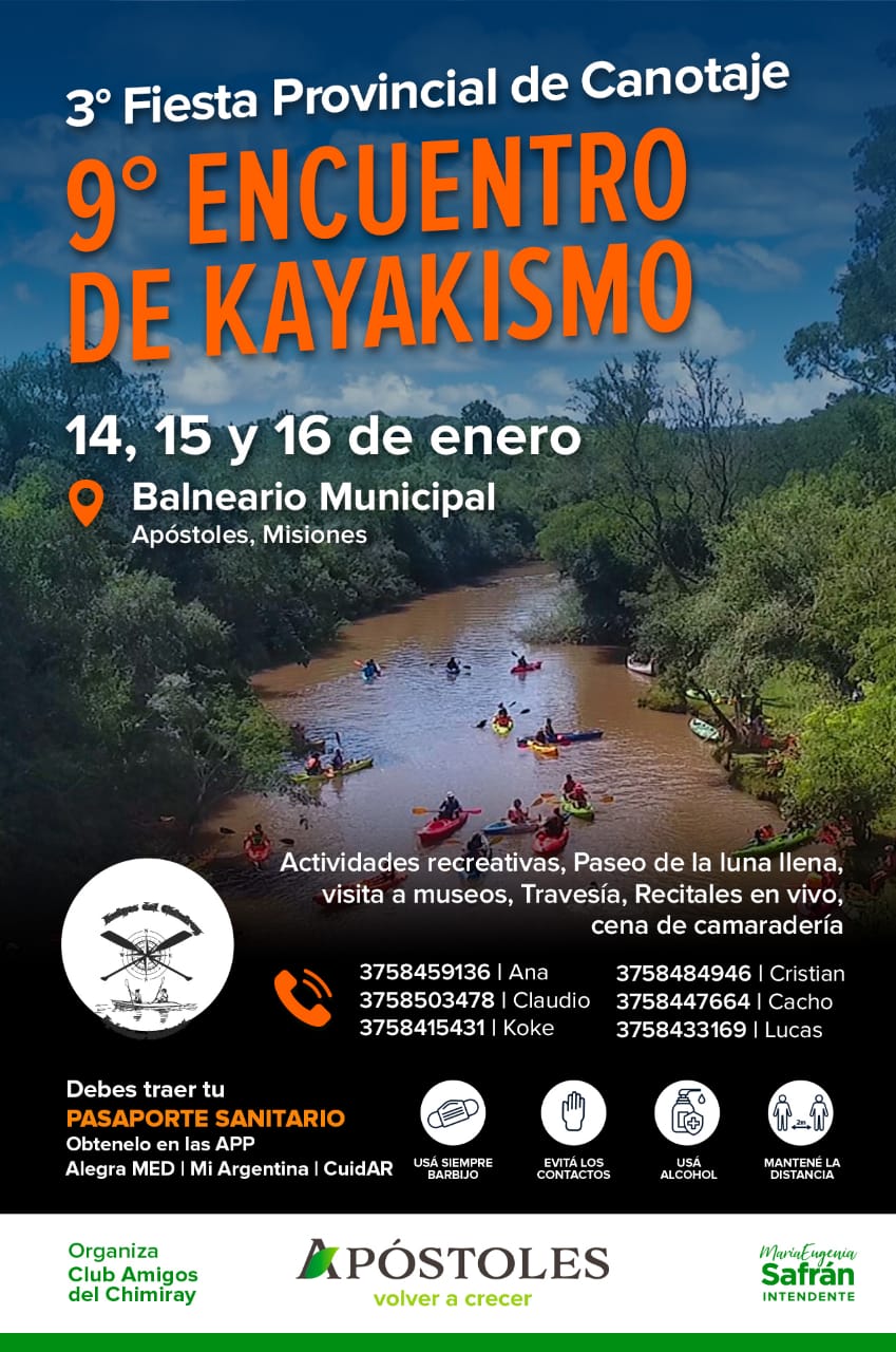 En enero se celebrará la 3° Fiesta Provincial del Canotaje y 9° Encuentro de Kayakismo en la ciudad de Apóstoles
