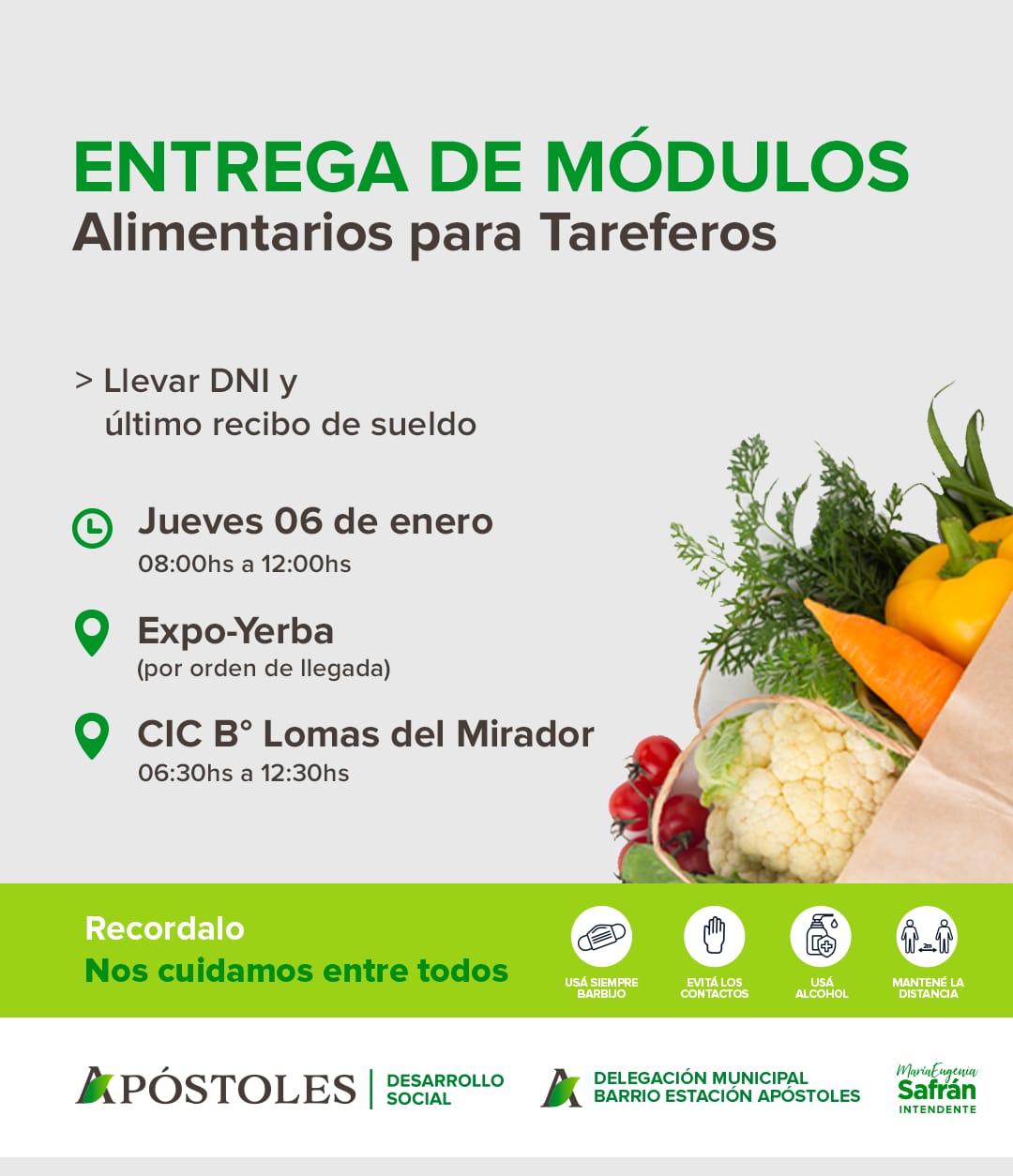Entrega de módulos alimentarios para tareferos