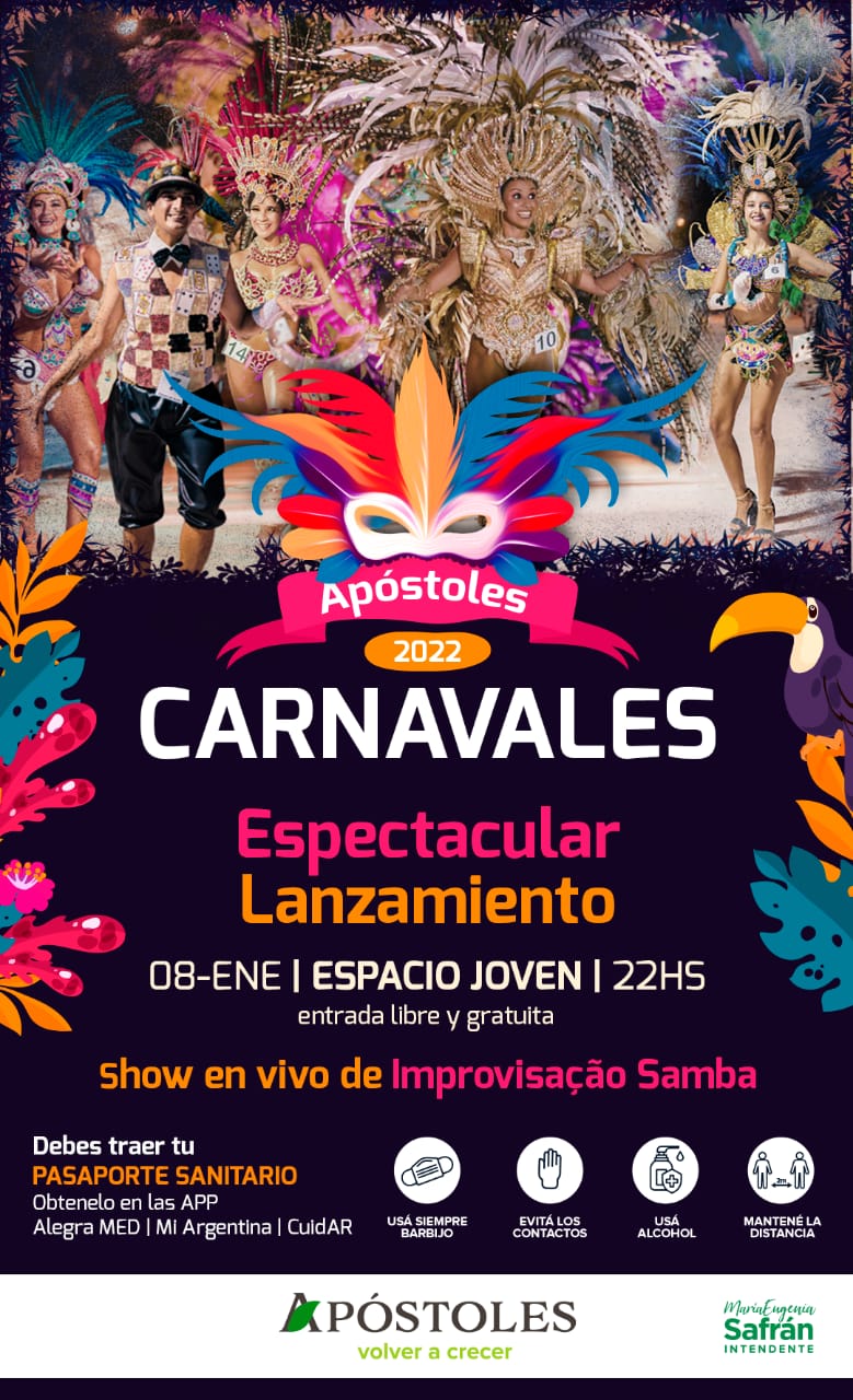 El próximo sábado 8 de enero se realizará el lanzamiento de los Carnavales Apostoleños 2022