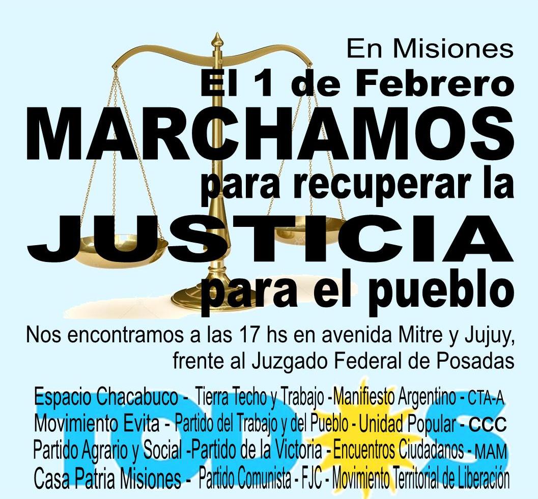 1F: Este martes Misiones sale a la calle exigiendo la recuperación de Justicia para el pueblo