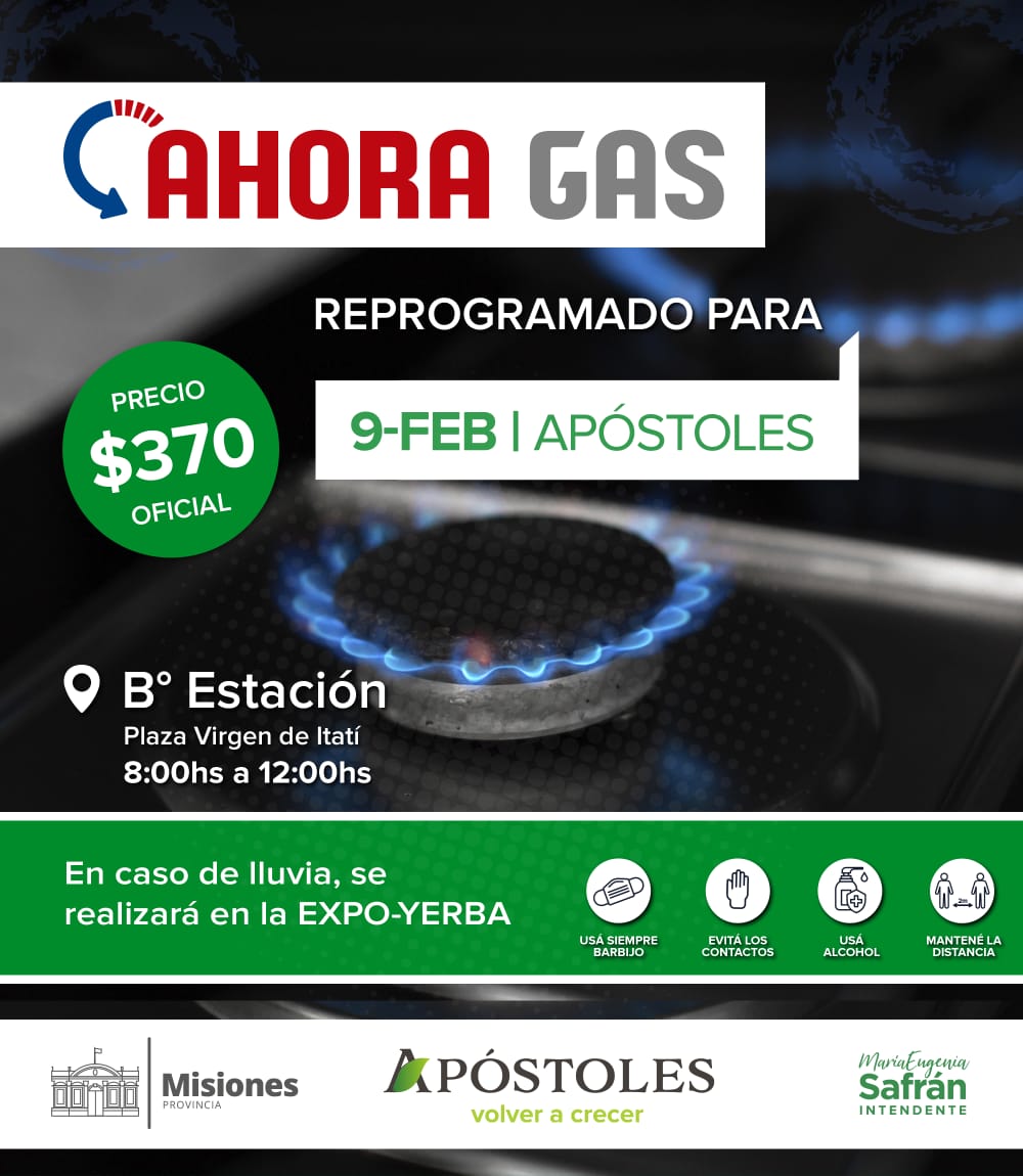 El programa Ahora Gas estará mañana en Apóstoles