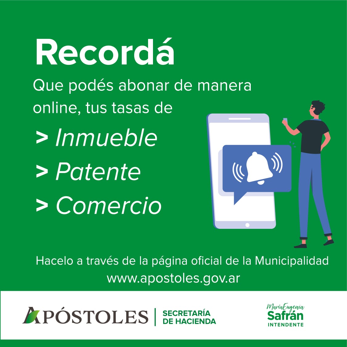 Recomiendan realizar los pagos de las tasas municipales de manera online