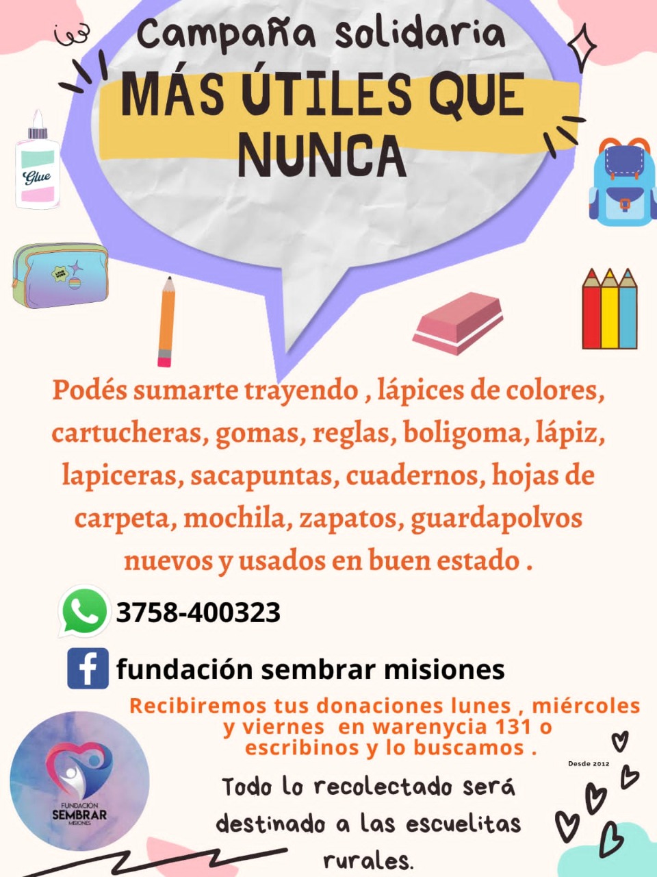 Fundación Sembrar Misiones lanza campaña “Más Útiles Que Nunca”
