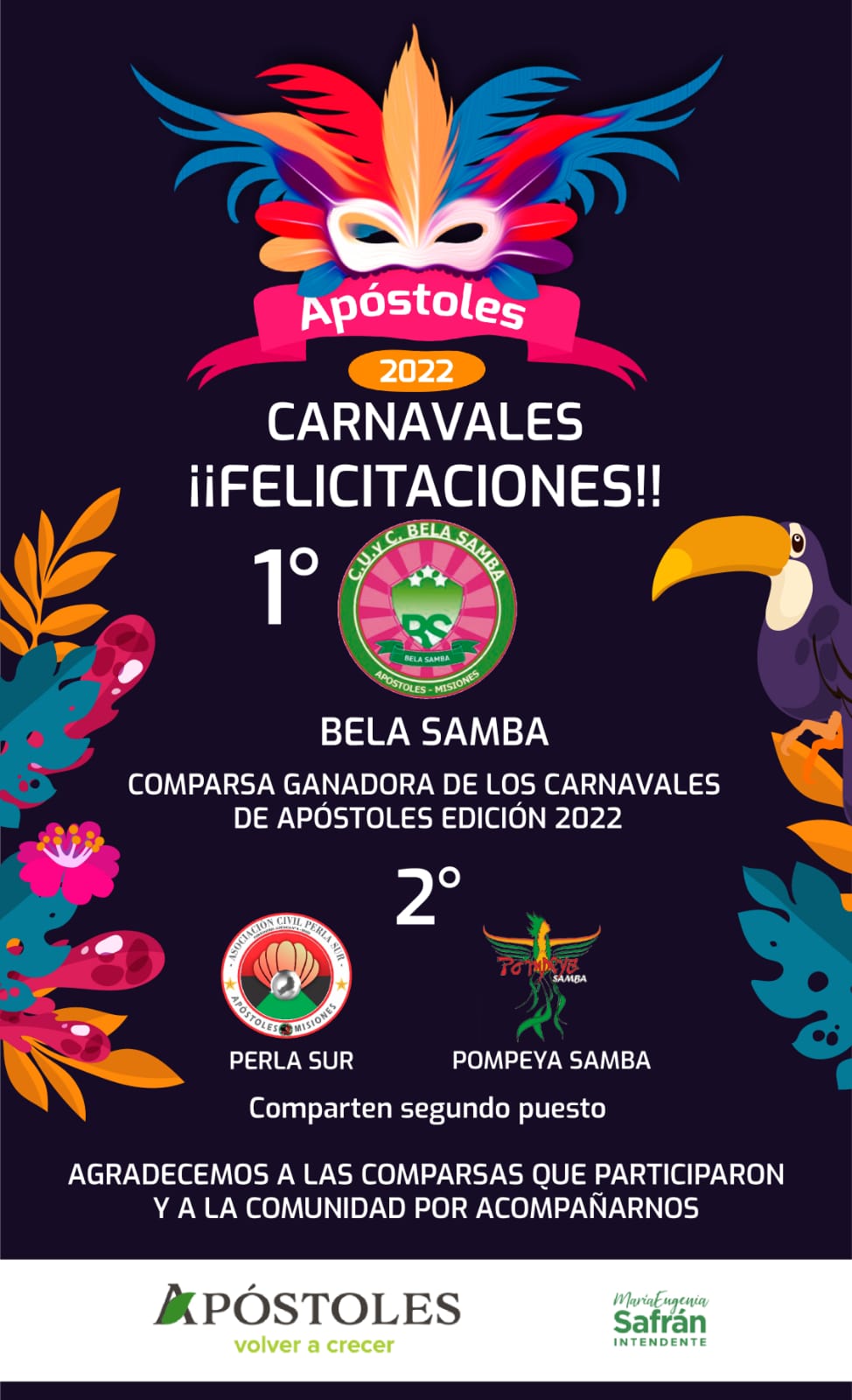 Bela Samba obtuvo el triunfo en la tabla general de los Carnavales Apostoleños 2022