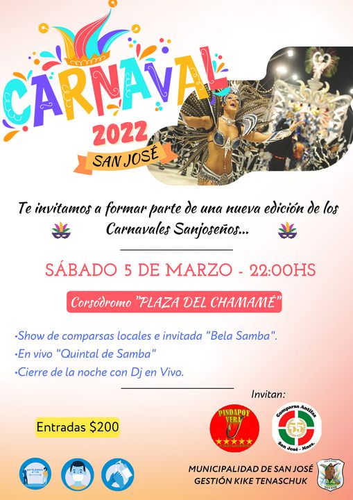 Este sábado 5 se realizara los Carnavales 2022 en San José