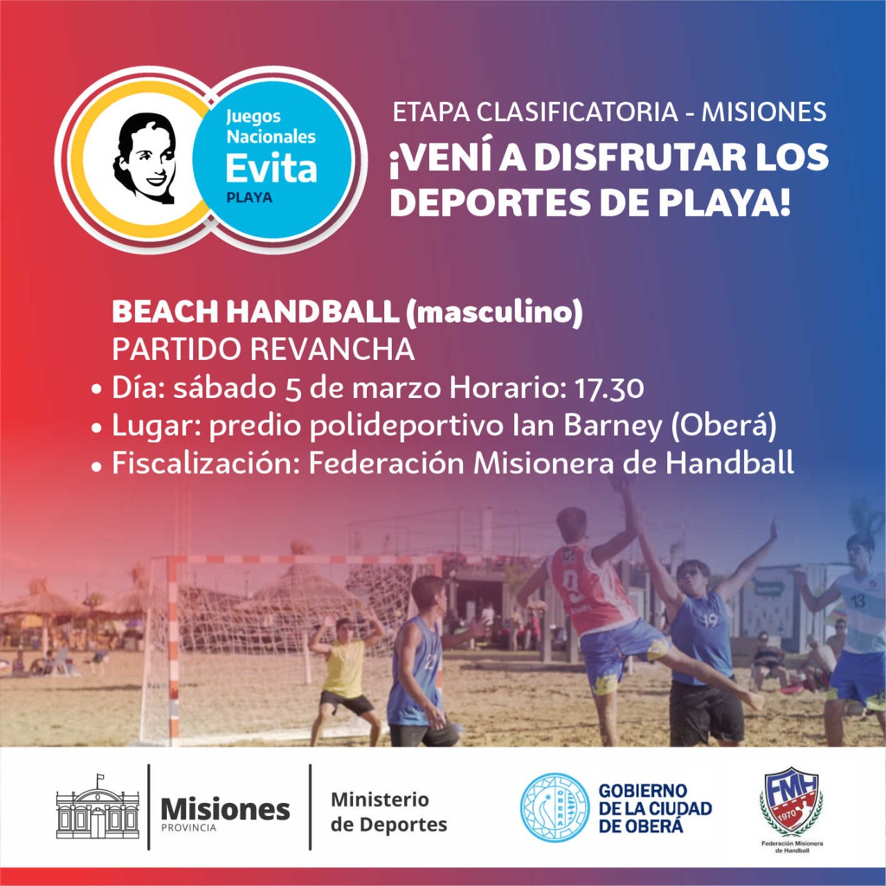 JUEGOS NACIONALES EVITA DE PLAYA: ESTE SÁBADO, EN OBERÁ, CONTINUARÁ LA ETAPA CLASIFICATORIA PROVINCIAL