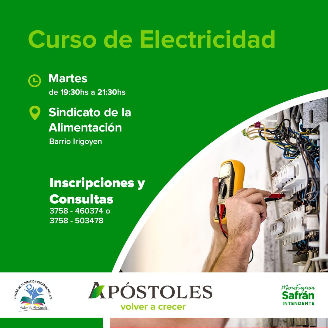 Darán inicio a los cursos de refrigeración y Electricidad en diferentes barrios de la localidad.