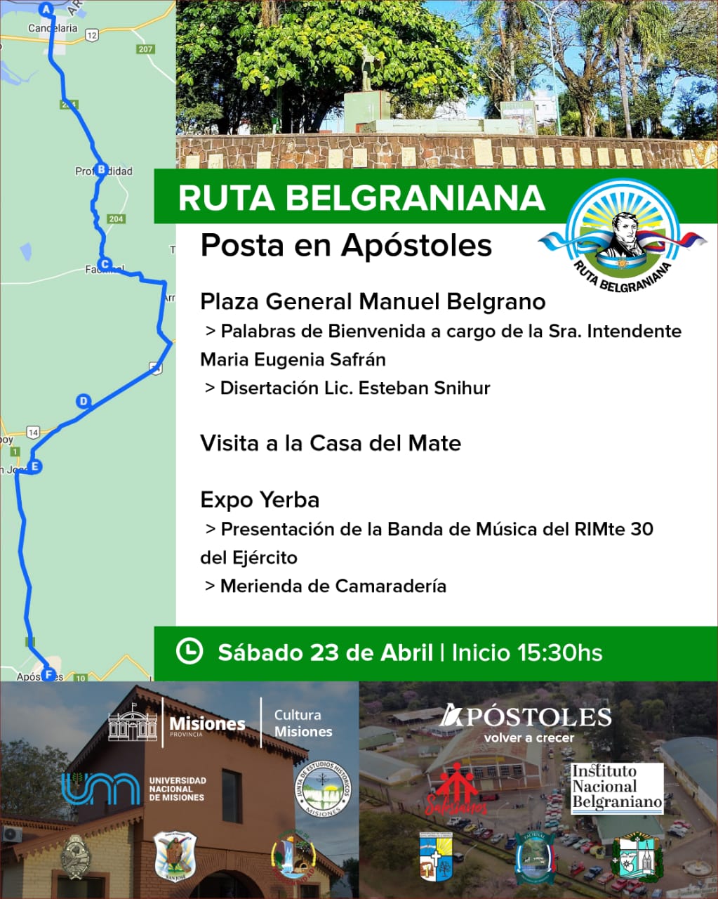 El próximo sábado se realizará en Misiones la Ruta Belgraniana y tendrá su paso por Apóstoles