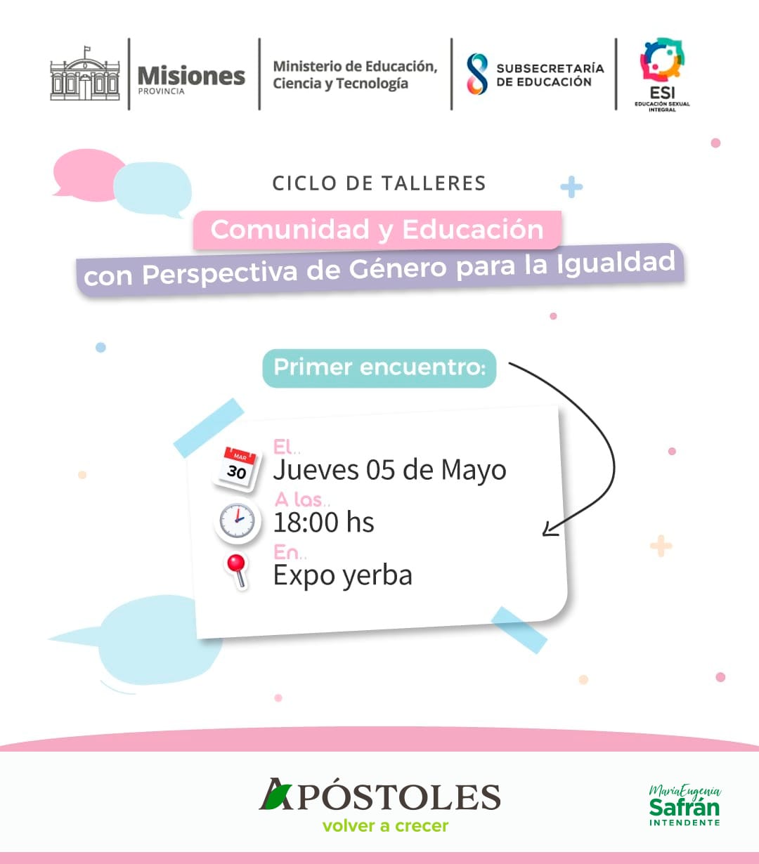 Inicia en Apóstoles el ciclo de talleres “Comunidad y Educación con perspectiva de género para la igualdad”.