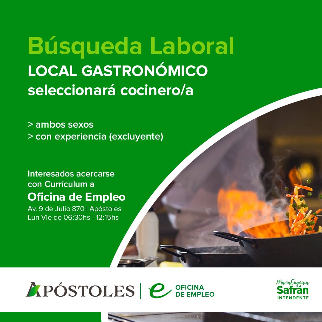 La oficina de Empleo difunde nueva oferta laboral para vecinos de la ciudad.