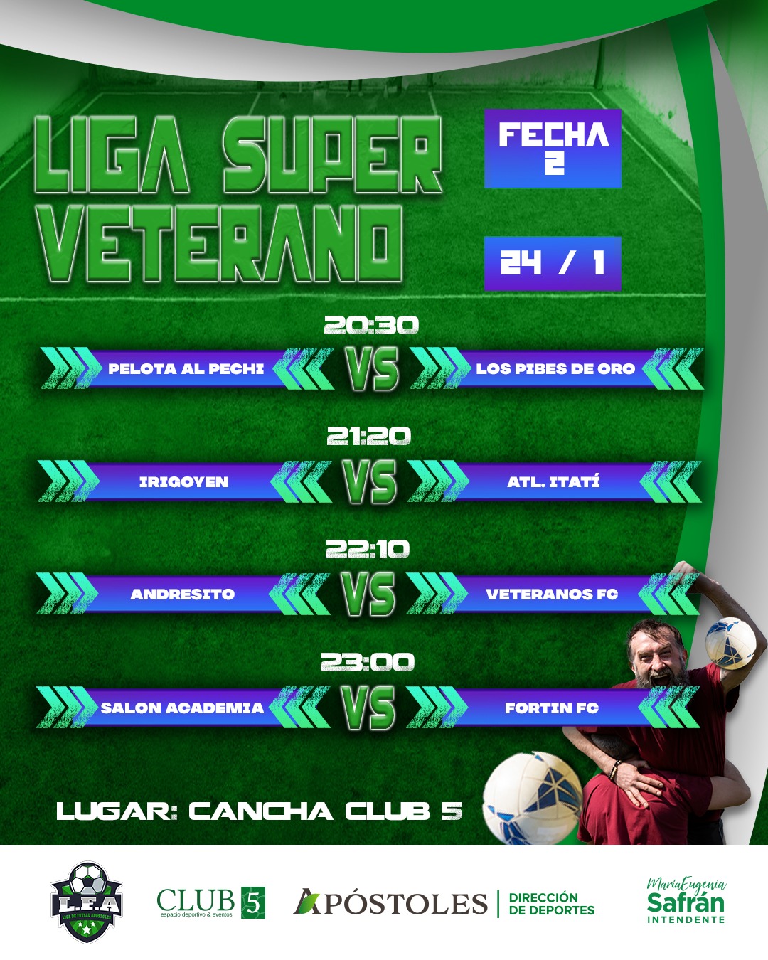 Se desarrollará la segunda fecha del Super Veterano de la Liga Apostoleña de Futsal.