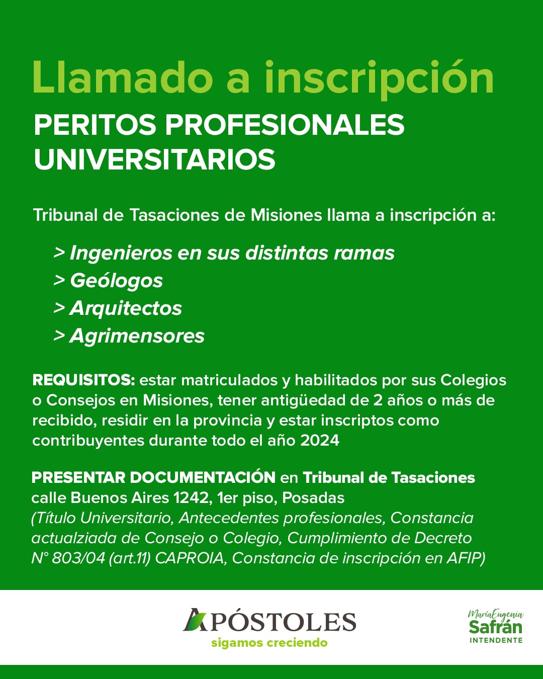 Llamado a inscripción de Peritos Profesionales Universitarios