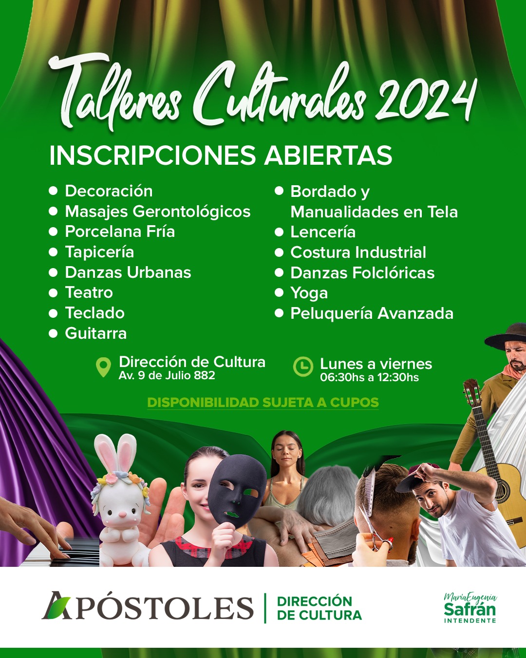 Horarios de los Talleres de la Dirección de Cultura en Apóstoles