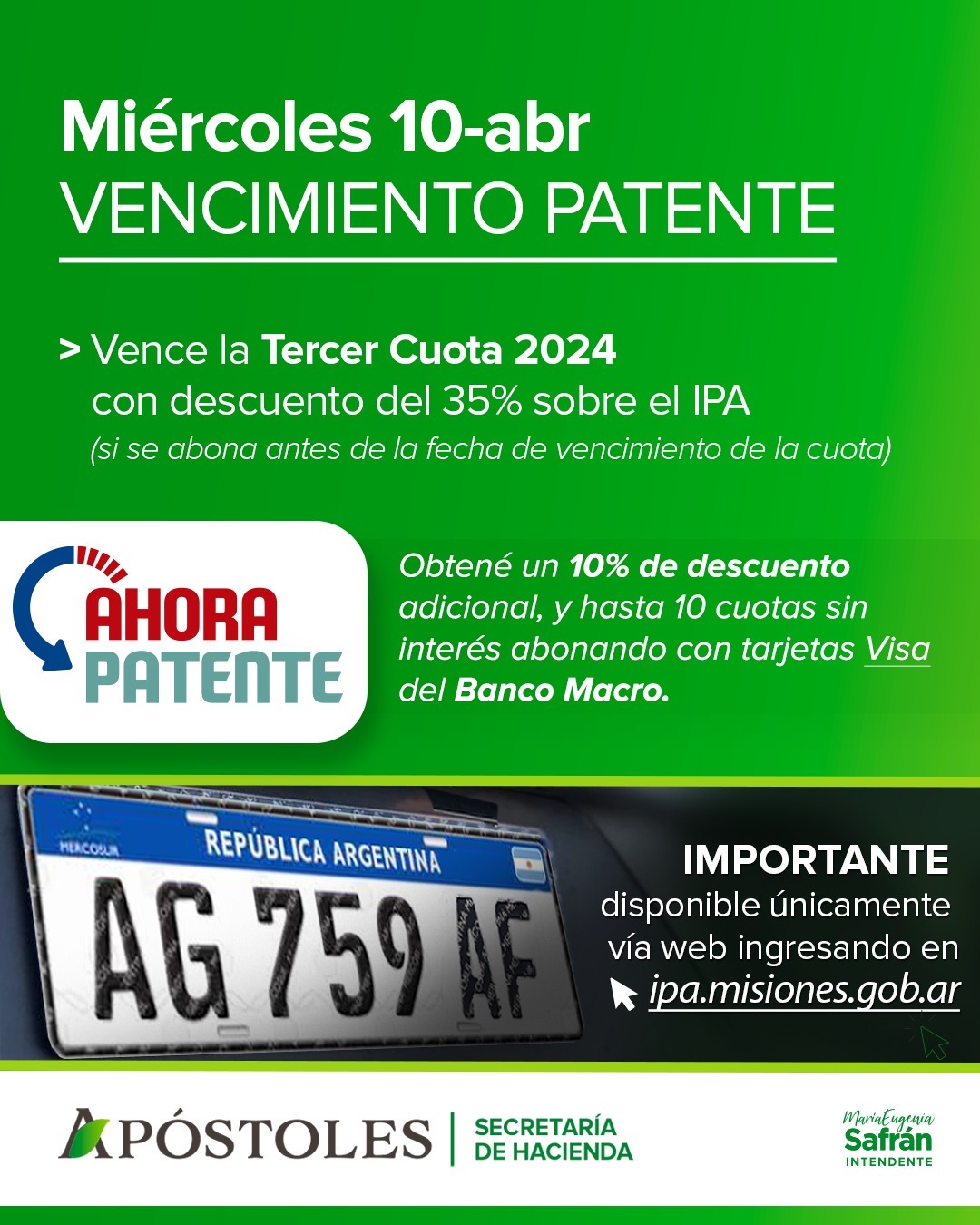 El miércoles 10 de abril vence la Patente del Automotor