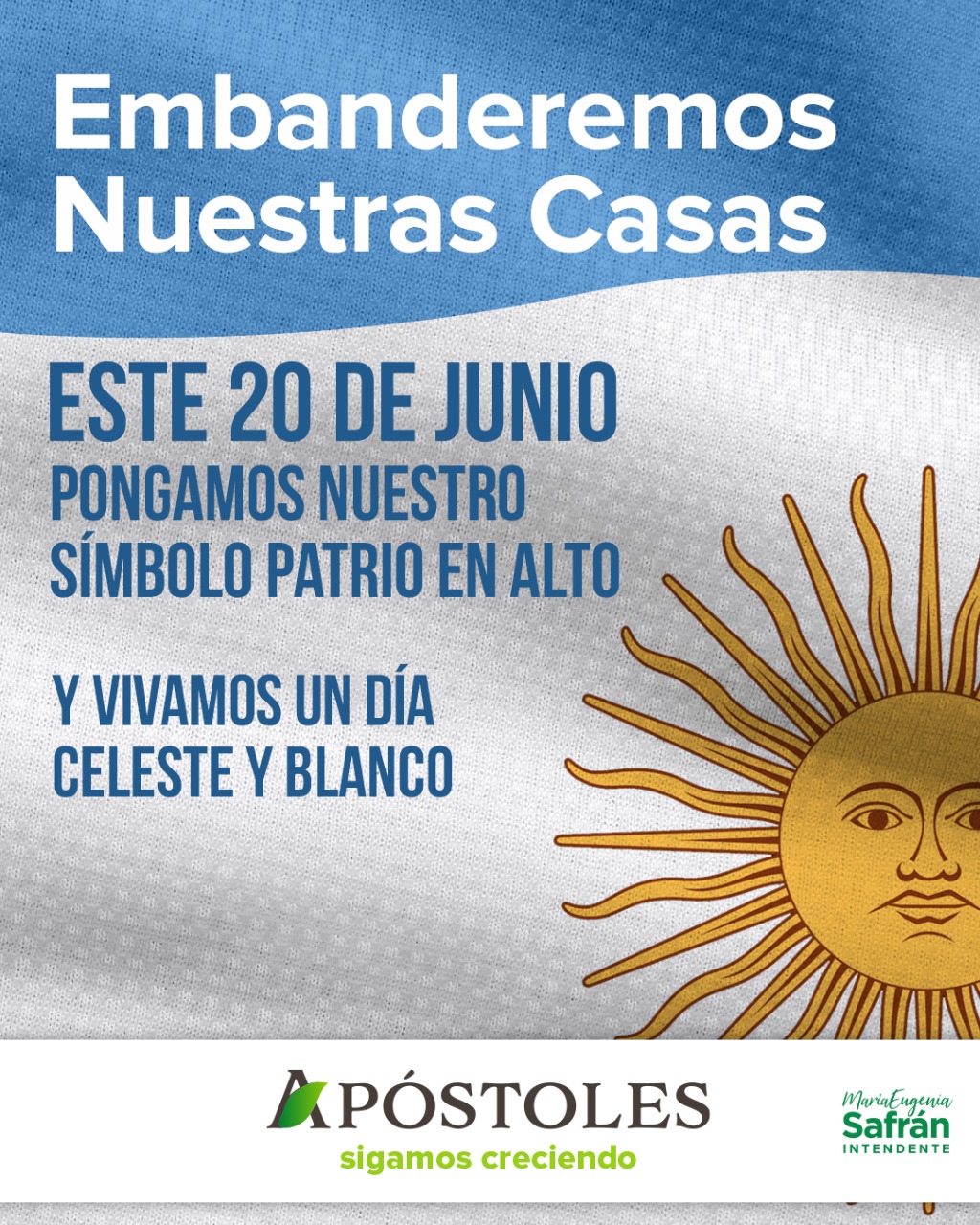 Invitación a la Comunidad a Embanderar los Domicilios este 20 de junio