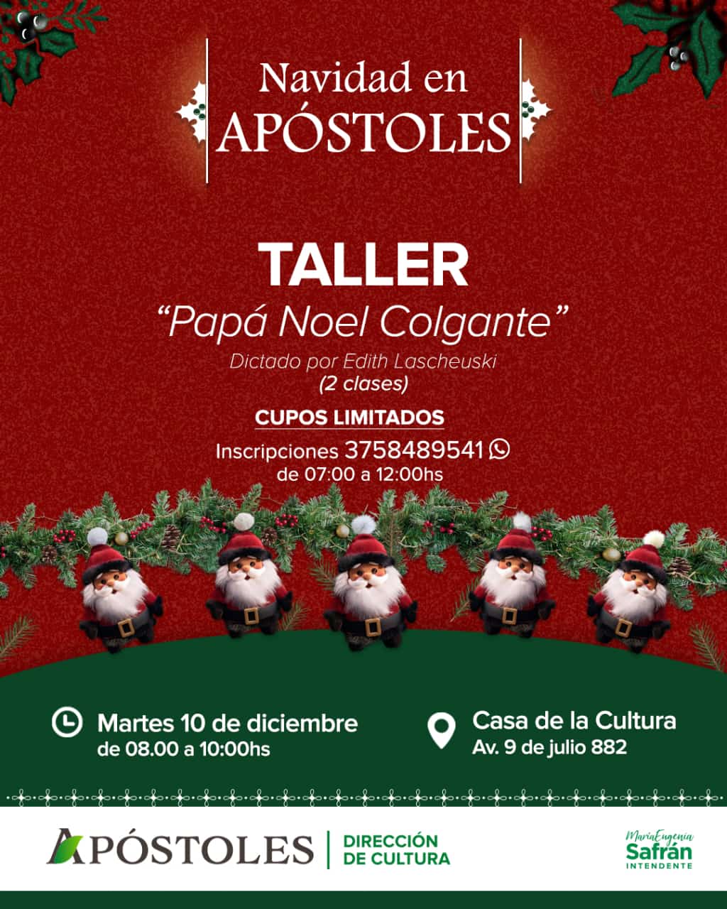 Apóstoles: Taller de «Papá Noel Colgante» se dictará este martes